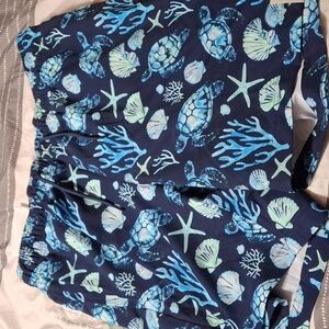 George Navy Blue Sea Turtle Print Swim Trunks (Swi045)